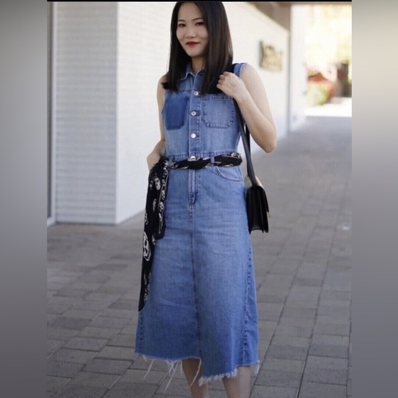 Zara Danielle Denim Asymmetrical Sleeveless Cotton Midi Dress Medium - Picture 10 of 11